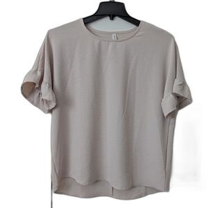 Zenana Ruffle Beige Sleeve V-Neck Blouse Medium Dressy Top Crinkle Fabric